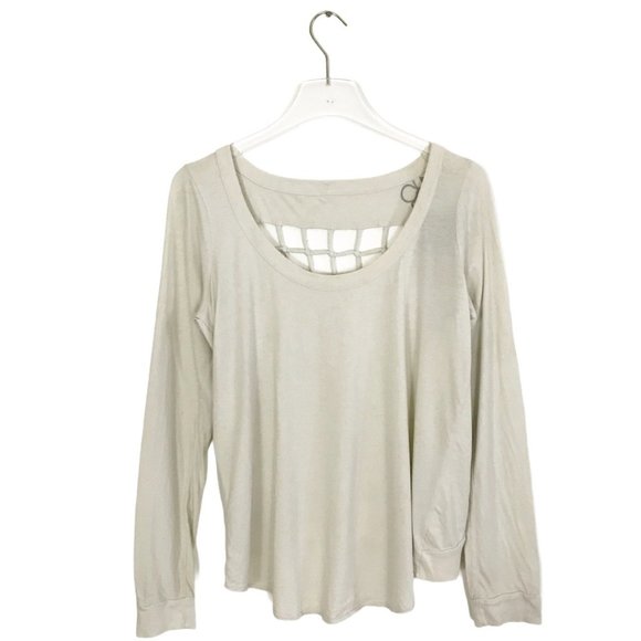 Chaser Grid Open Back Tee Long Sleeve Scoop Neck Cream Size Small NWT - Picture 7 of 8